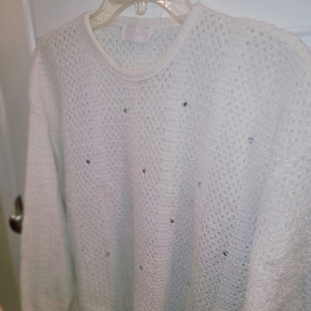 Ralph Lauren White Open Knit Sweater Beachy Boho Long Sleeve Large Great Condit - Picture 16 of 16